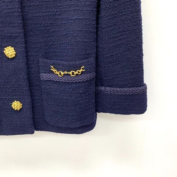 CW0684 Gucci Navy Blue Tweed Jacket With Gold Buttons & Chain Pocket Detail - Picture 4 of 8